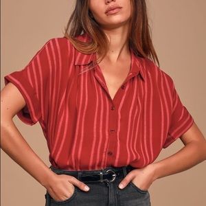 Everlee Wine Red Striped Button-Up Top